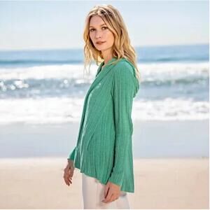 NEW! Barefoot Dreams 'Namaste' Rib Hooded Cardigan in TURQUOISE (M)
